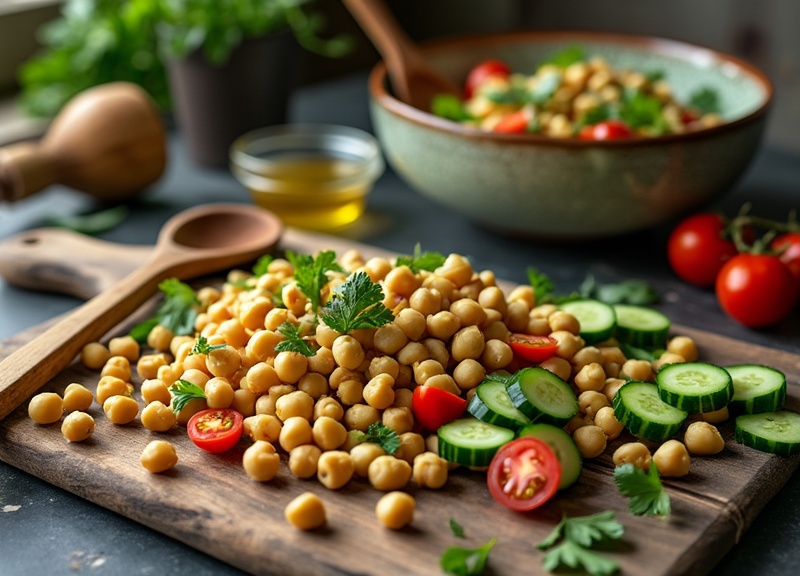 2_Bowl of chickpea salad featuring high protein and fiber.