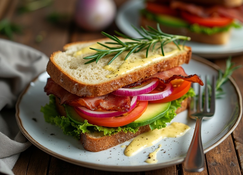 1_Classic BLT with garlic aioli, bacon, lettuce, tomato, avocado, and red onions.