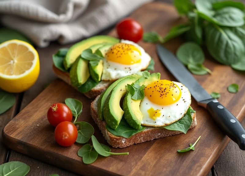 1_Delectable avocado egg sandwich with spinach, avocado, and sunny side up egg.