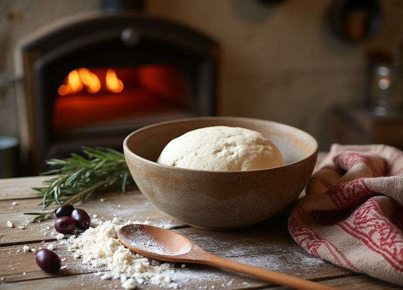 2_Rustic homemade peasant bread dough with olives and rosemary.