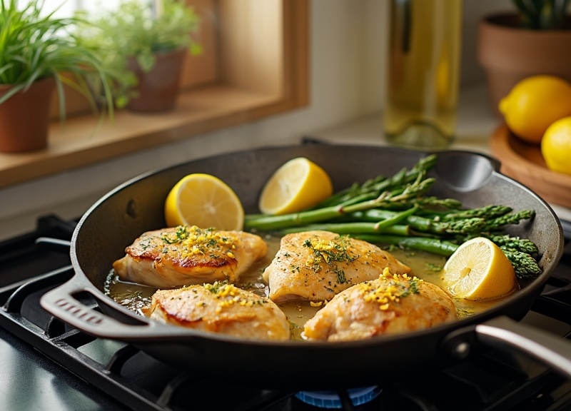 2_One Pan Lemon Garlic Chicken Recipe with fresh herbs and optional red pepper flakes.