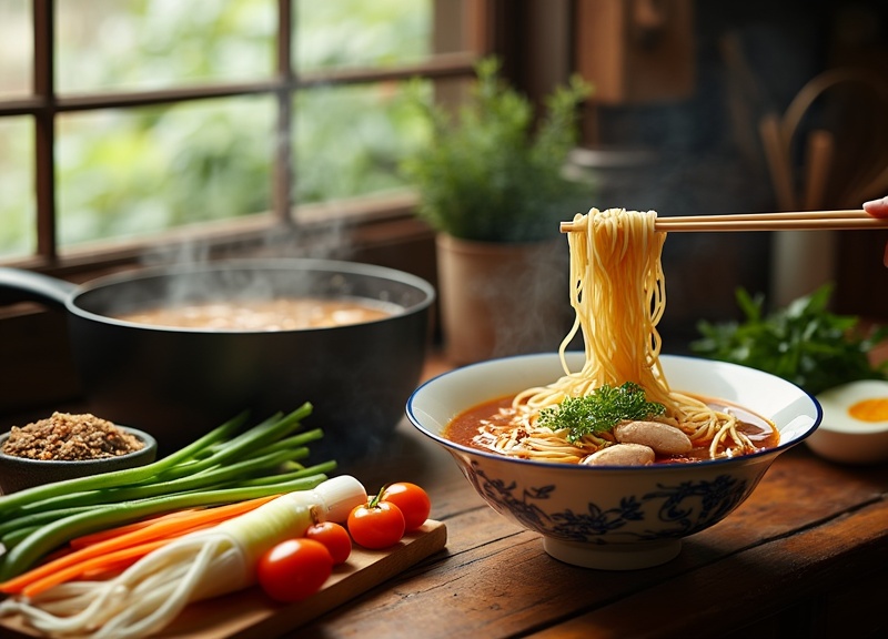 2_Traditional ramen noodles with historical roots in a rich pork or chicken broth.