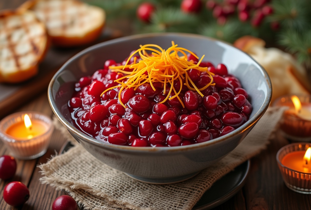 Cranberry and orange zest relish in a festive holiday setting.