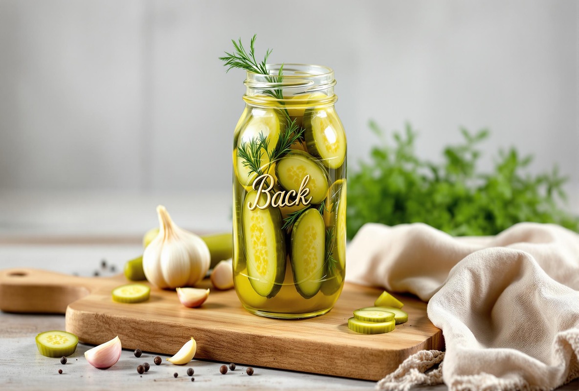 Jar of homemade garlic dill pickles with cucumbers and brine.